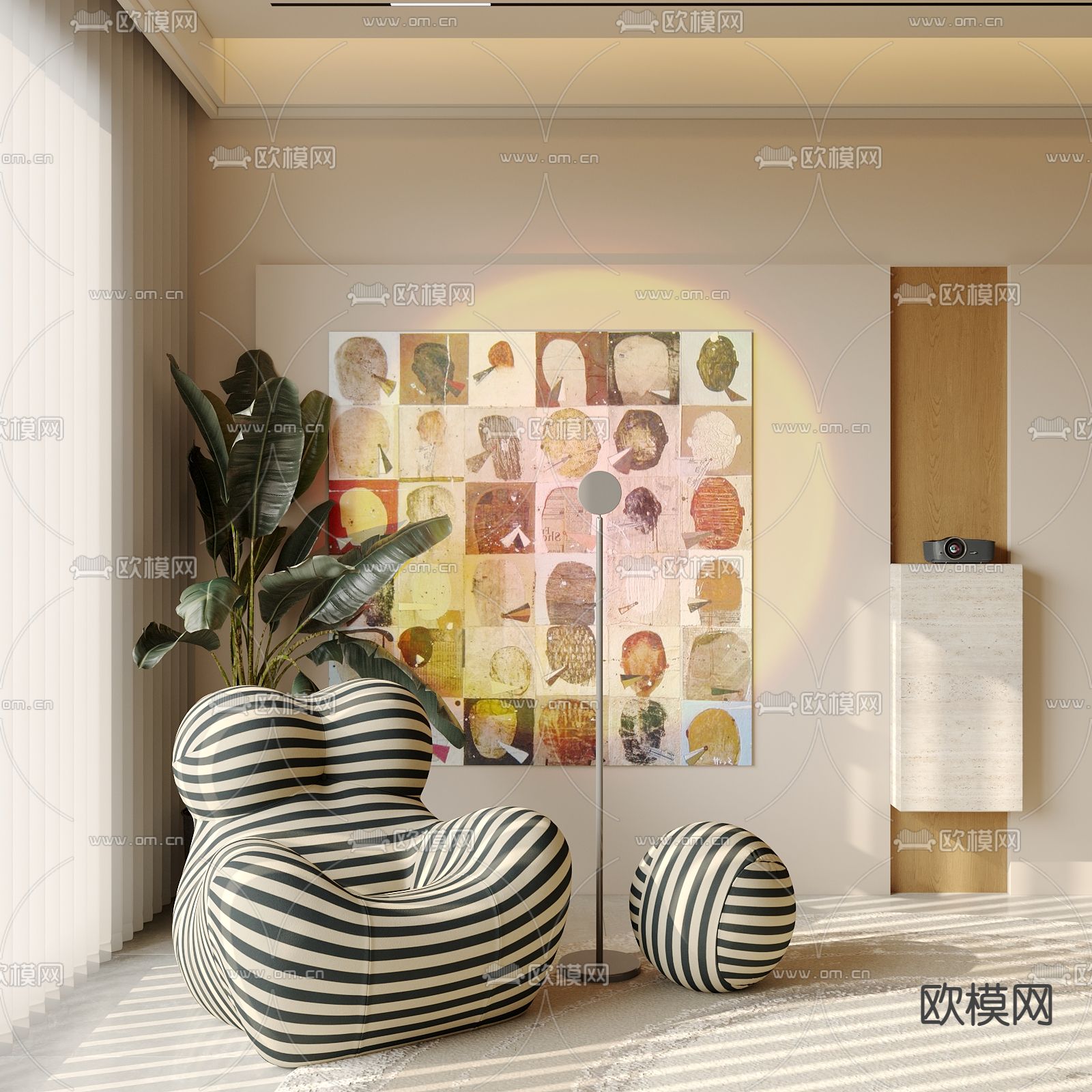 现代休闲沙发su模型下载（渲染图2）