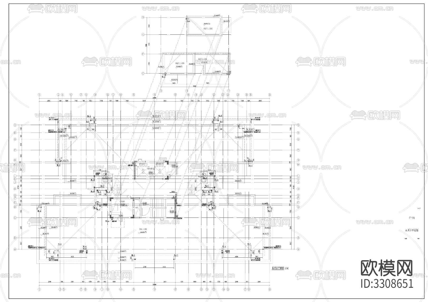 高层住宅给排水cad平面图下载（渲染图2）