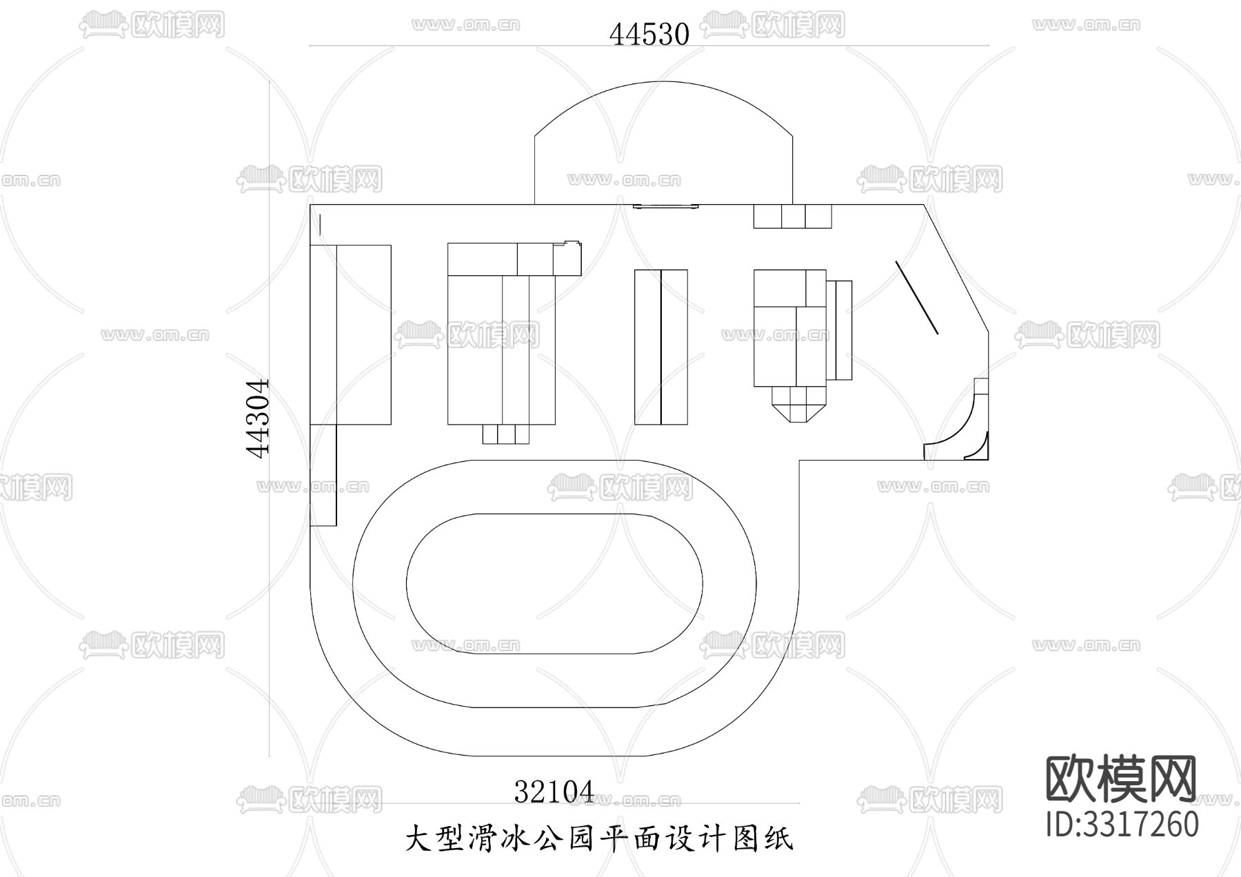 大型滑冰公园cad平面图下载