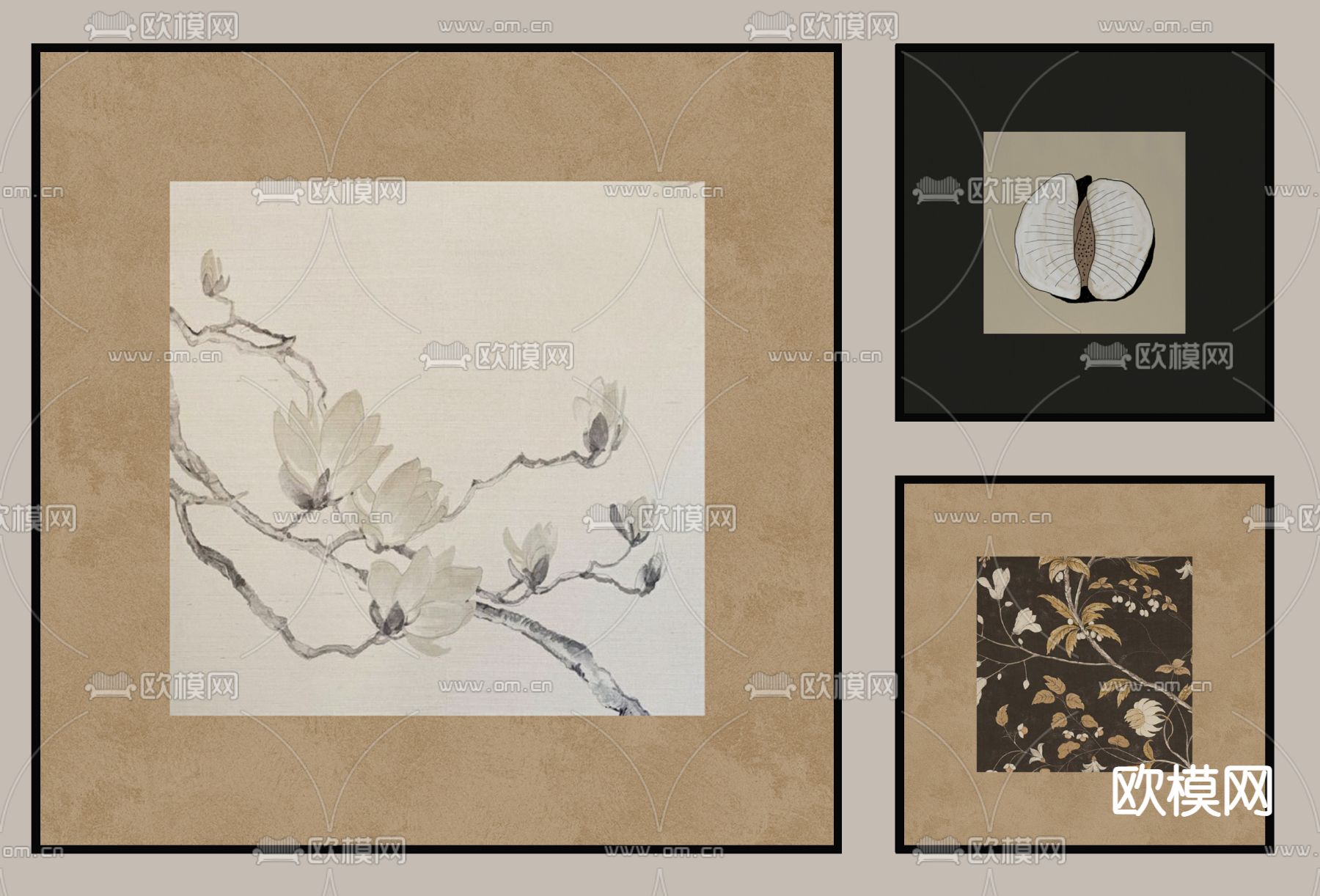 中古风装饰画su模型下载（渲染图1）