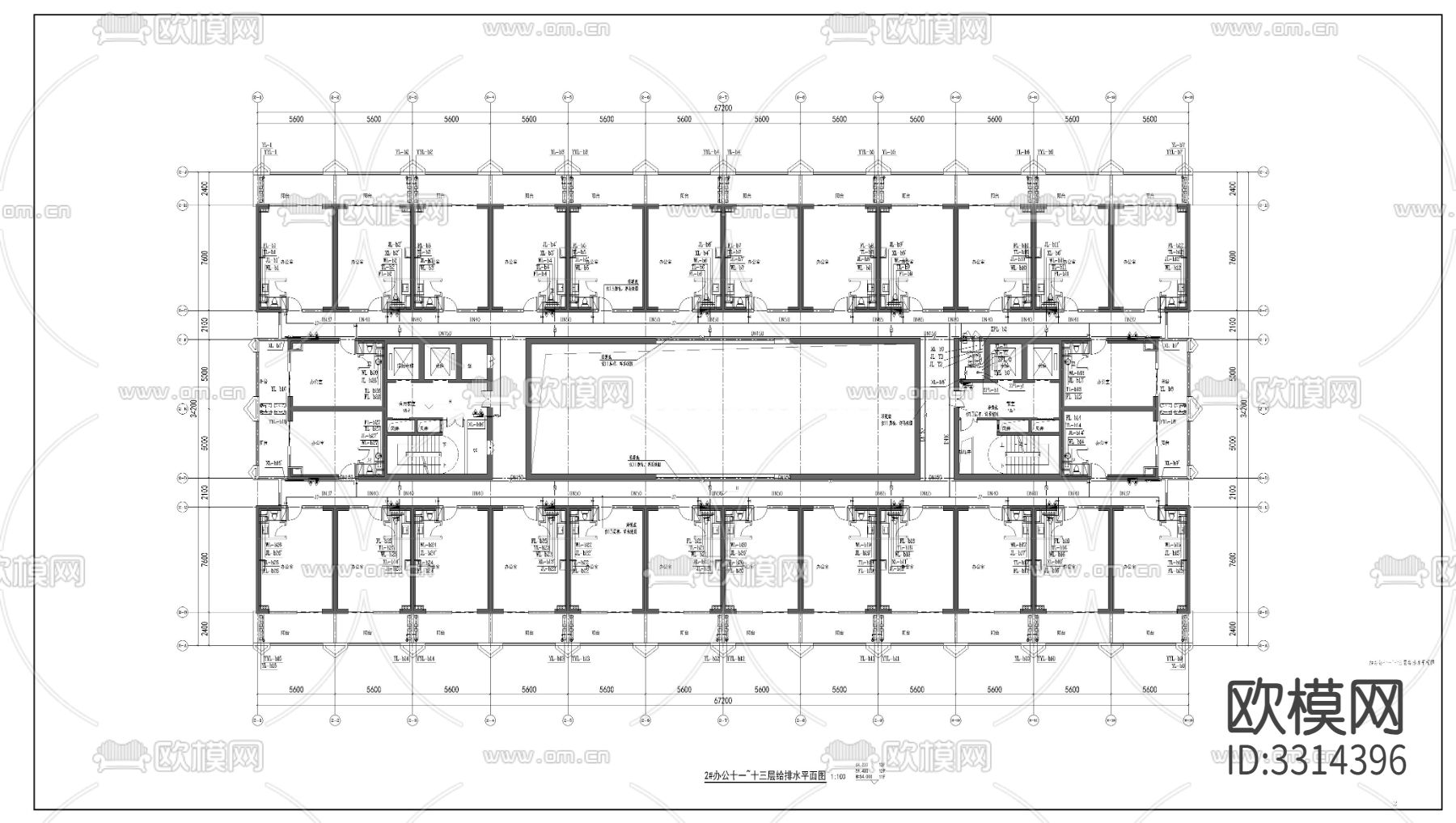 高层办公楼CAD施工图下载（渲染图1）