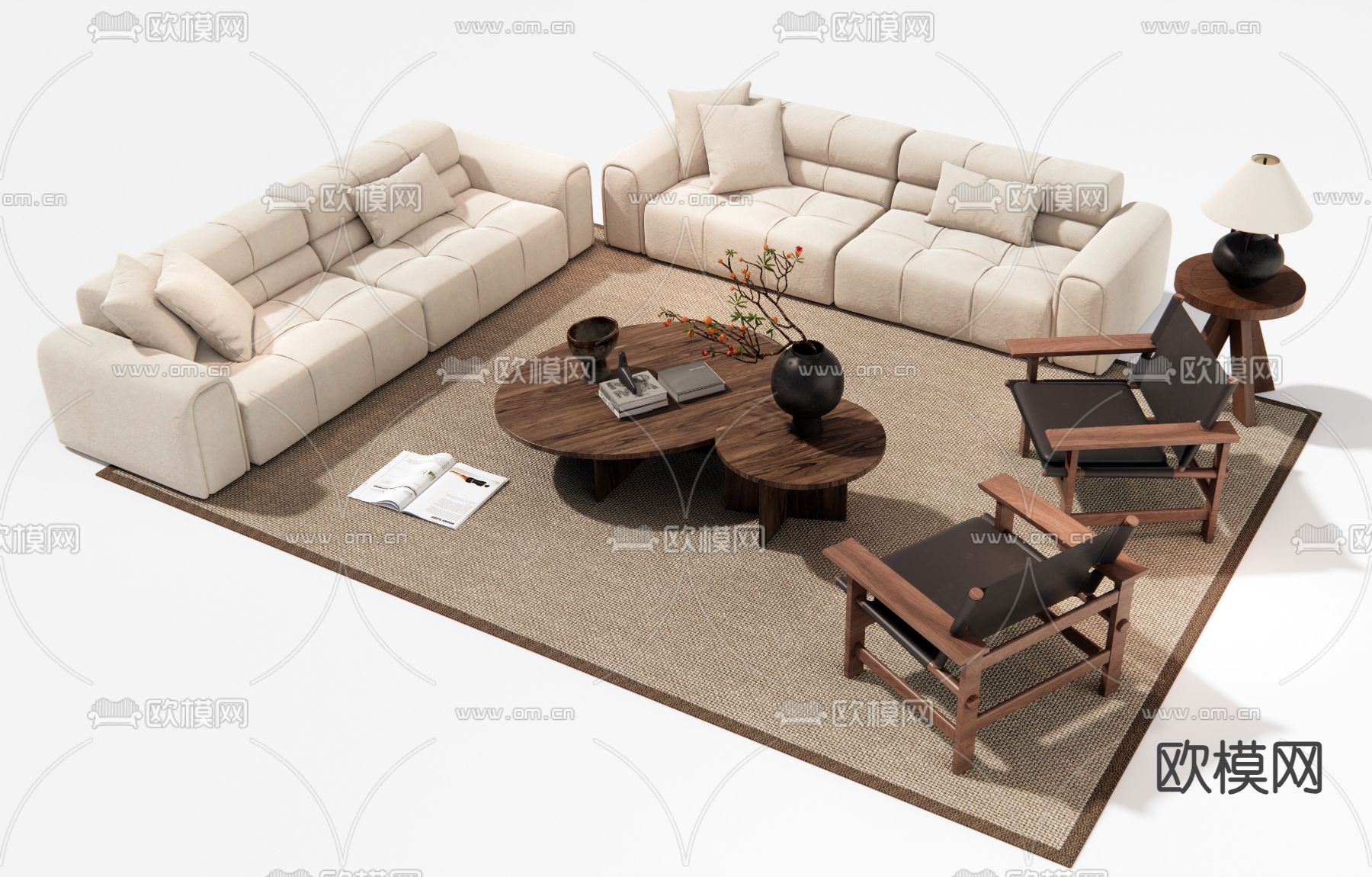 侘寂组合沙发3d模型下载