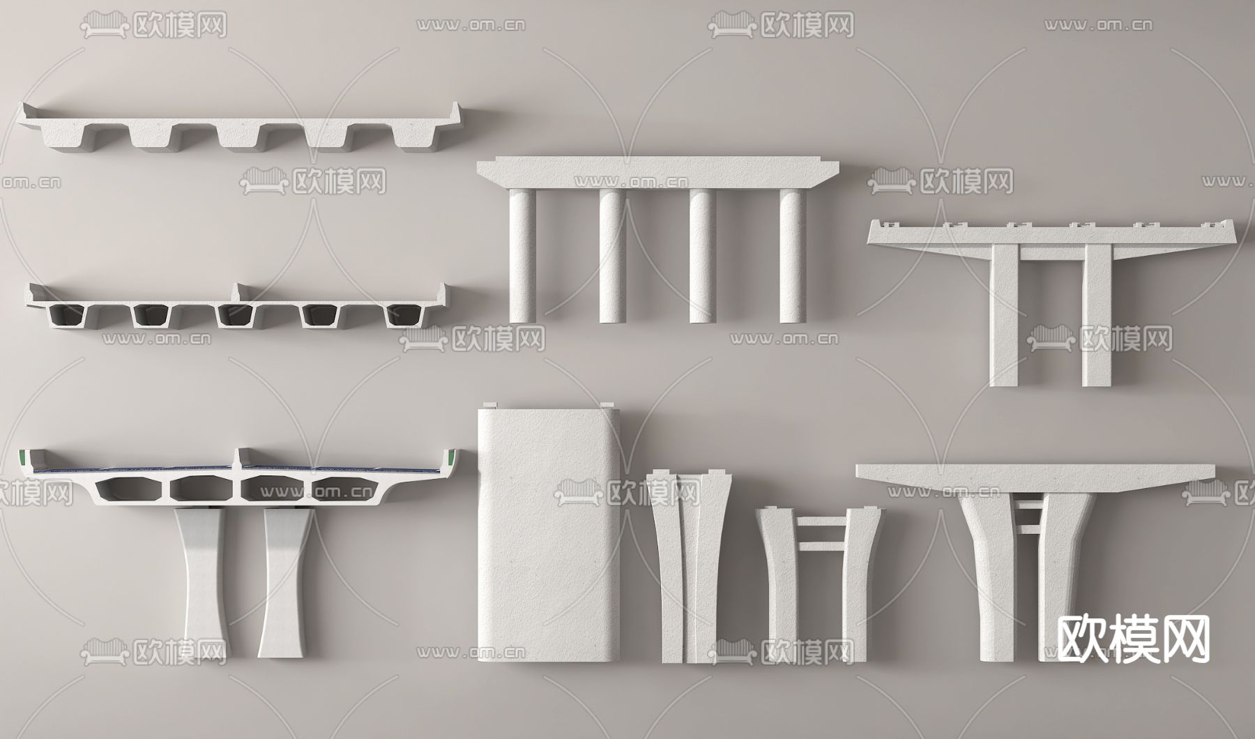 高架桥 桥墩 桥柱 小箱梁3d模型下载