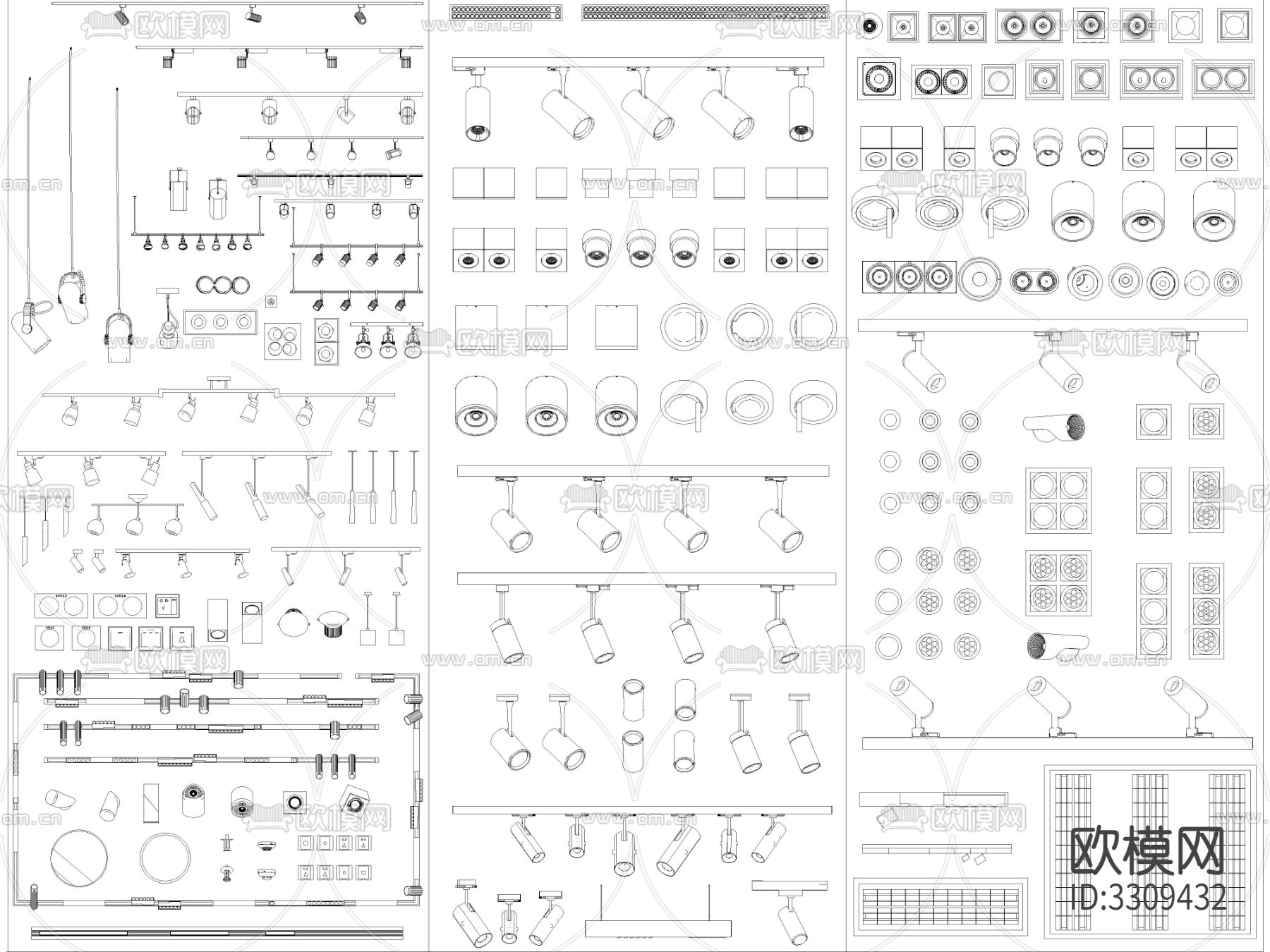 最新超全筒灯射灯磁吸轨道灯cad图库下载（渲染图7）