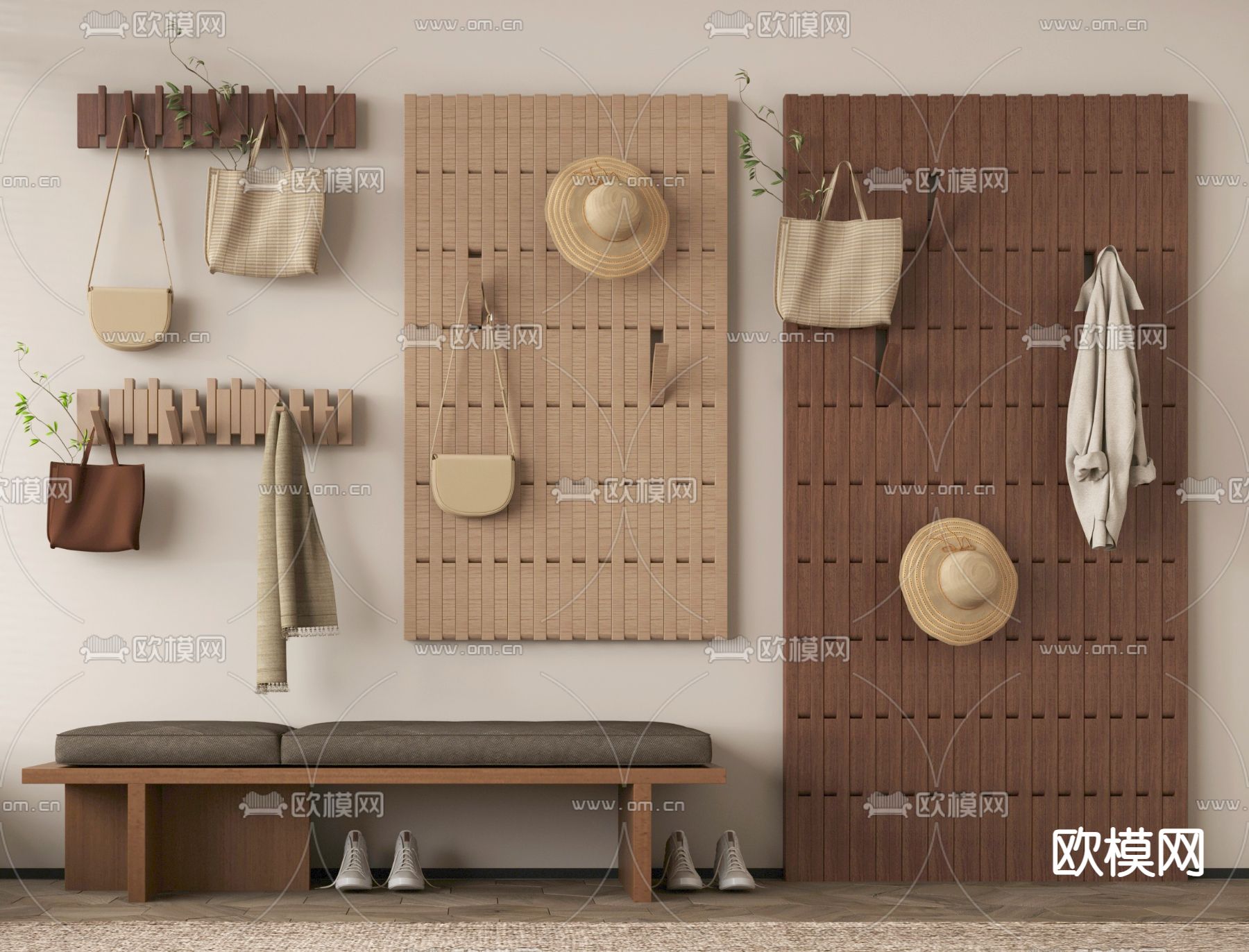 钢琴键洞洞板 墙饰板 挂衣钩3d模型下载