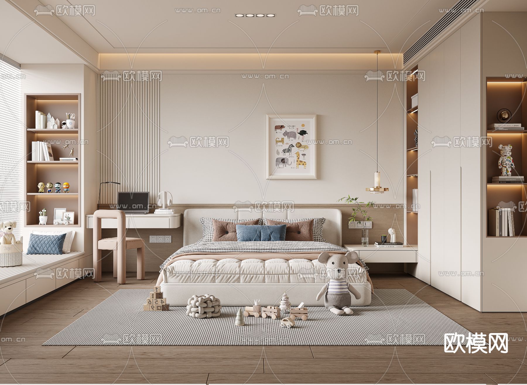 现代男孩房 儿童房3d模型下载（渲染图1）