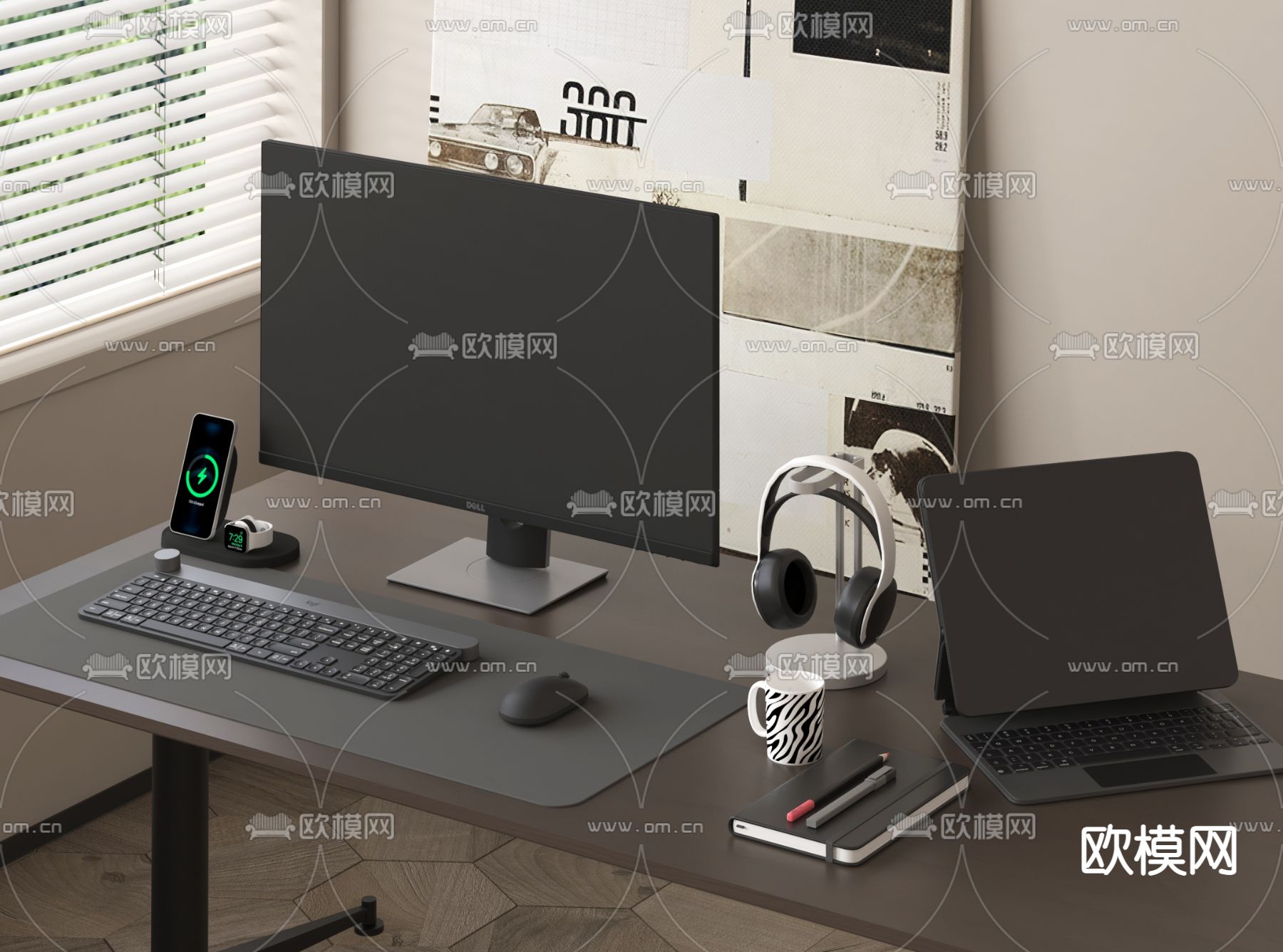 台式电脑 办公设备3d模型下载