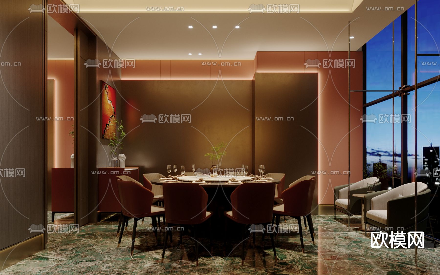中餐厅包间 包厢 包房3d模型下载（渲染图3）