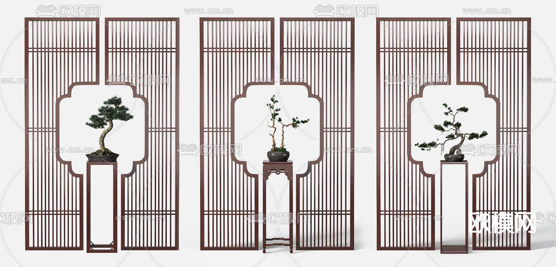 中式隔断 格栅隔断 花架3d模型下载