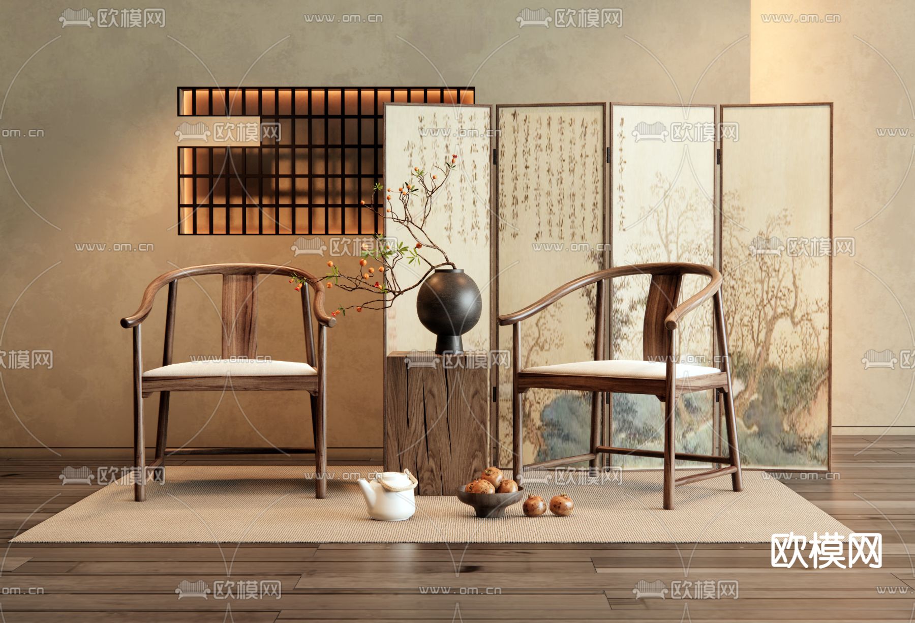 中式休闲椅3d模型下载