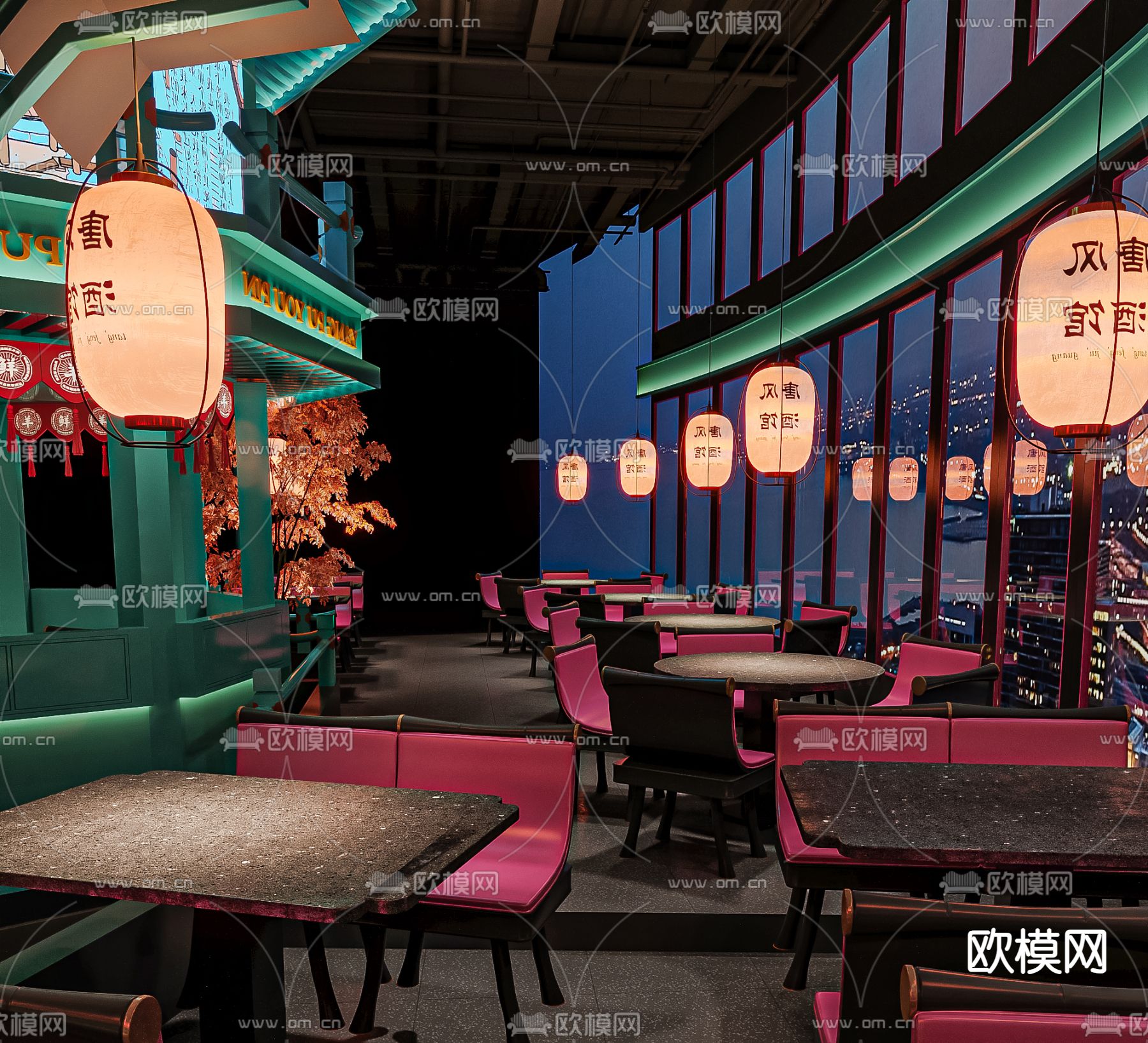 新中式餐厅su模型下载（渲染图5）