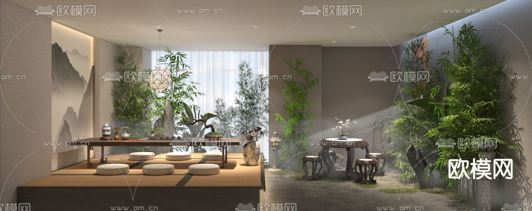 新中式民宿茶室 品茶间3d模型下载