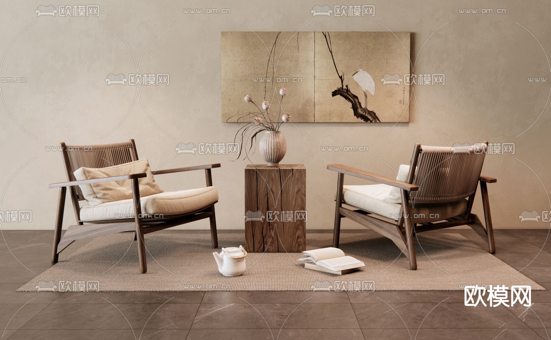 侘寂风椅子 休闲椅3d模型下载