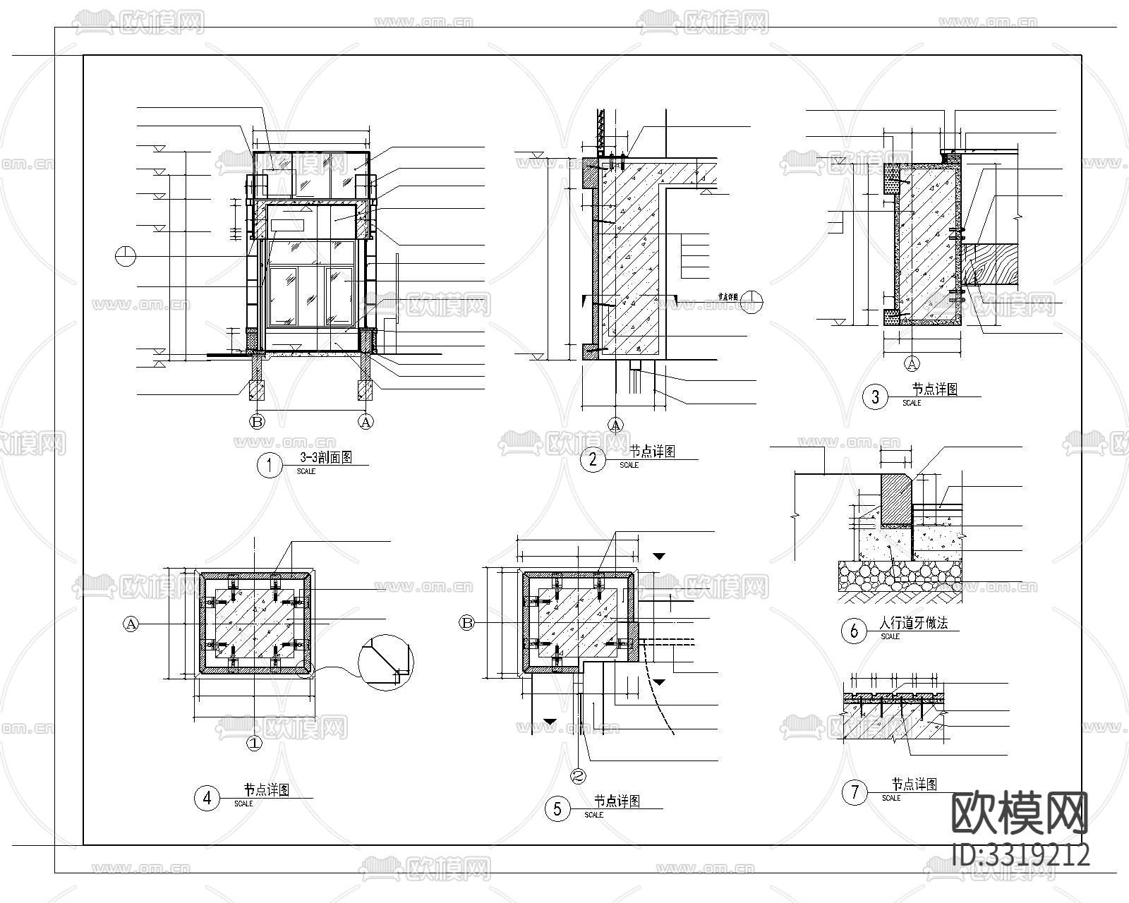 车库入口保安亭节点详图cad大样图下载（渲染图4）