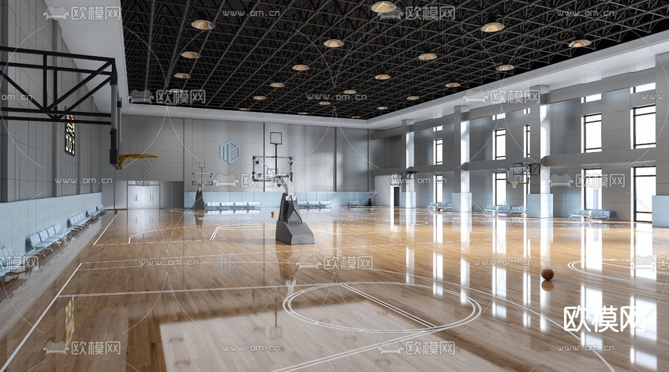 篮球场 球馆3d模型下载(渲染图2)