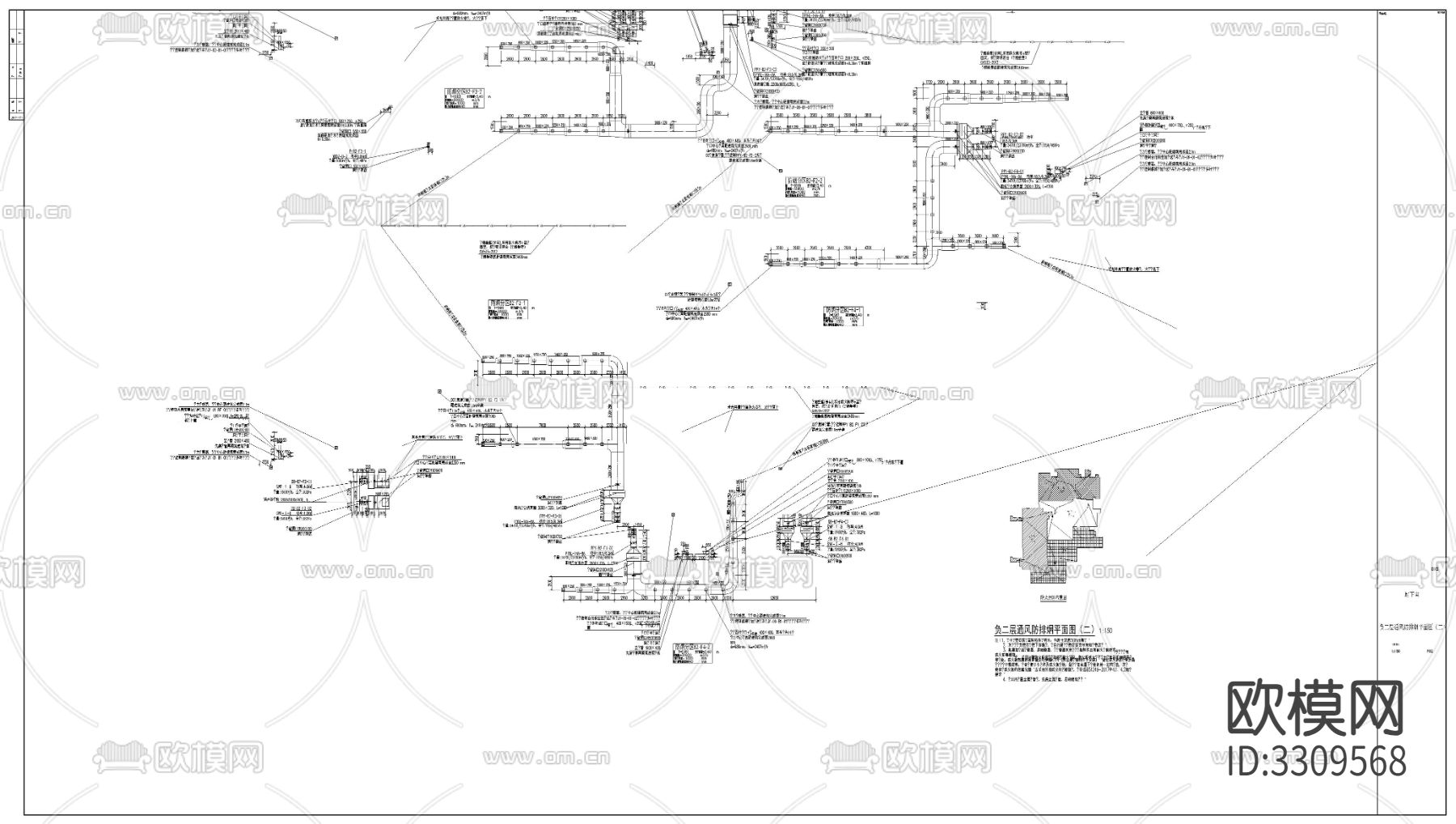 小区地下室暖通图cad施工图下载（渲染图6）
