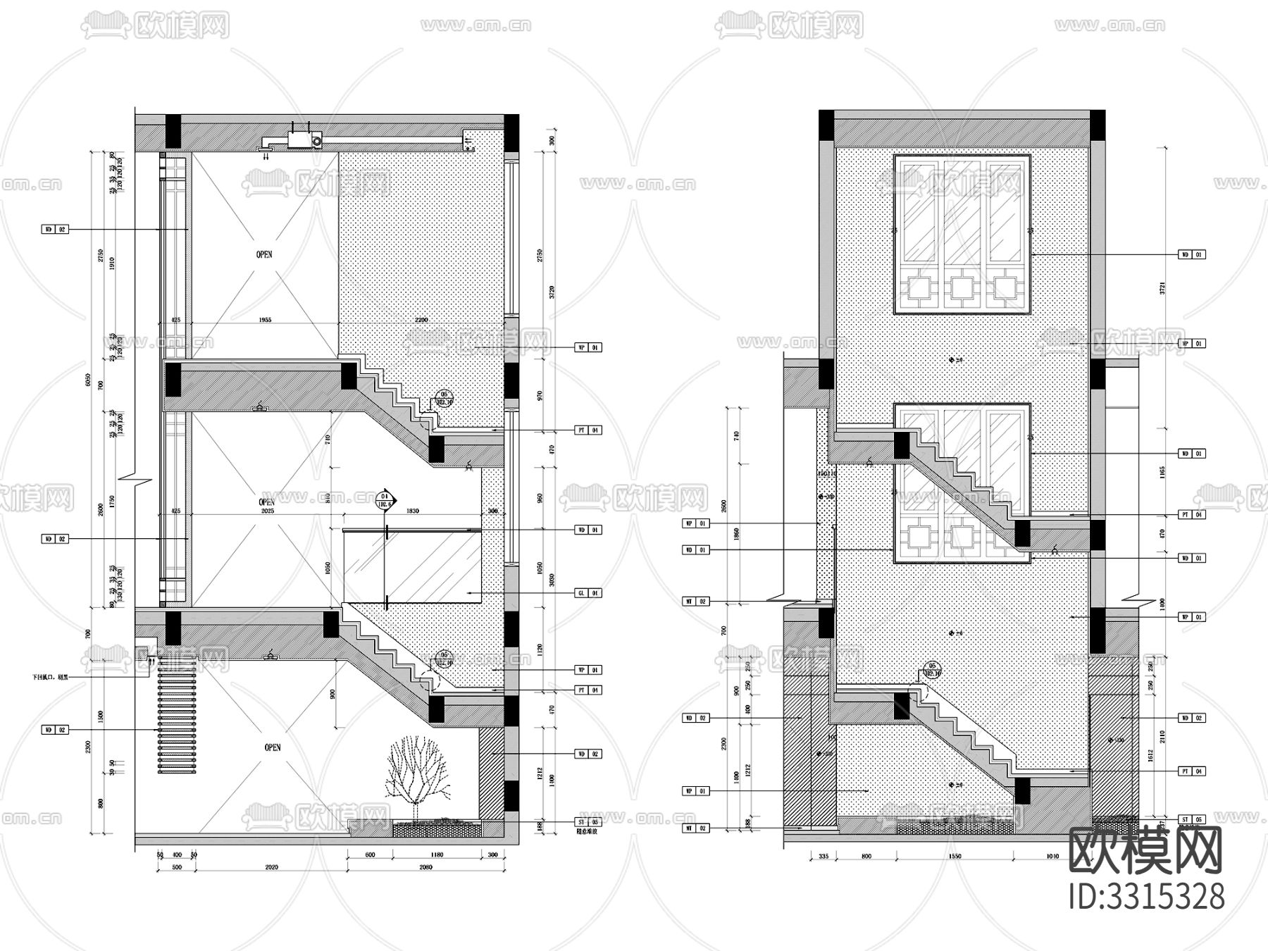 553㎡凌子达—新中式三层别墅室内CAD施工图下载（渲染图4）