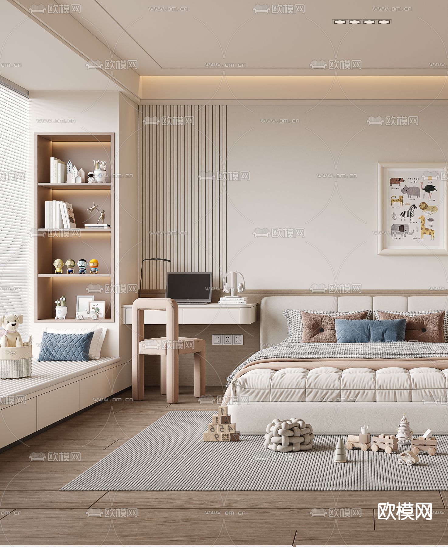 现代男孩房 儿童房3d模型下载（渲染图3）