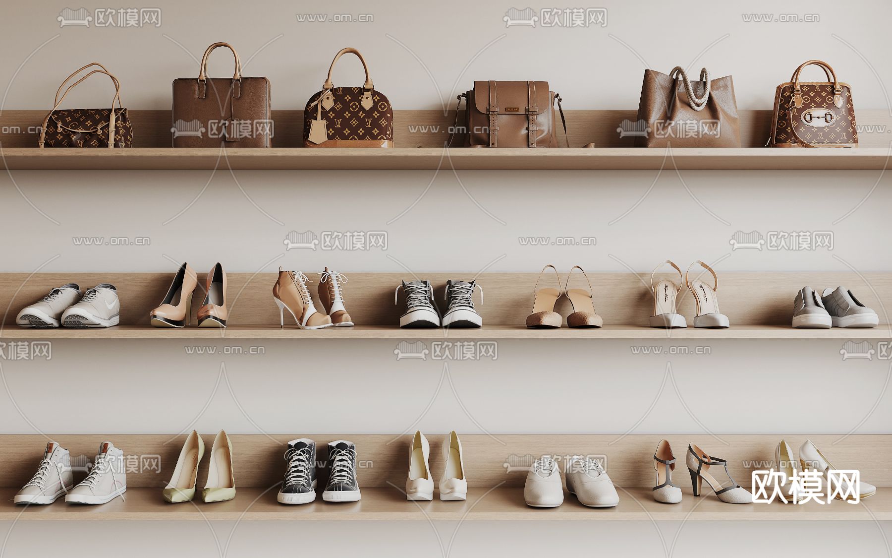 运动鞋 高跟鞋 手提包su模型下载（渲染图2）