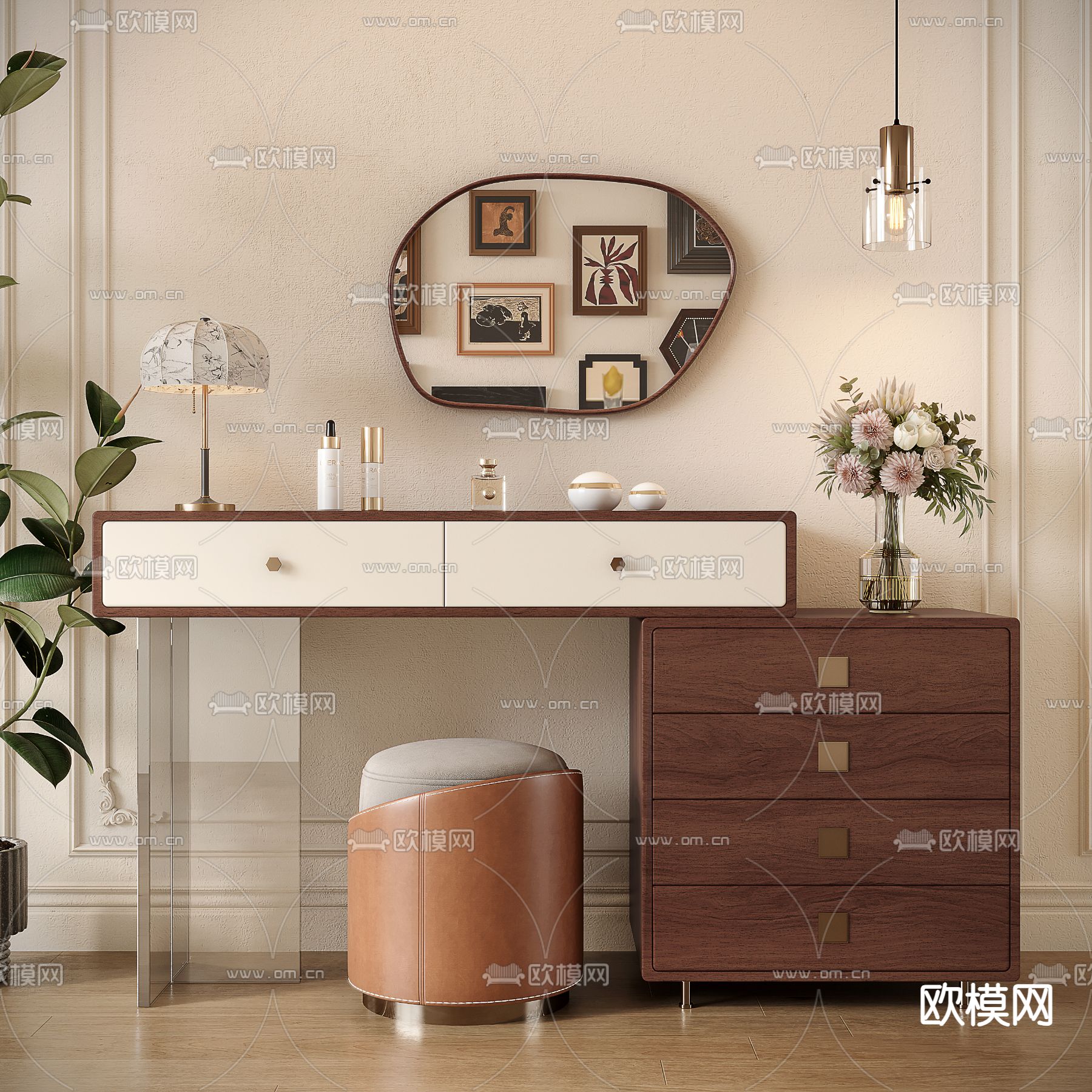 中古风梳妆台 化妆桌3d模型下载