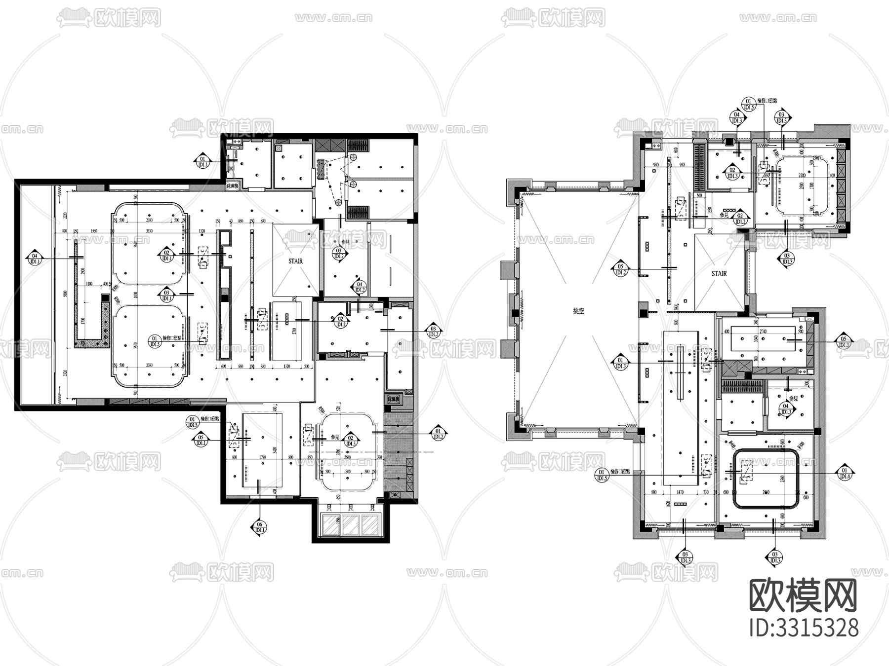 553㎡凌子达—新中式三层别墅室内CAD施工图下载（渲染图3）