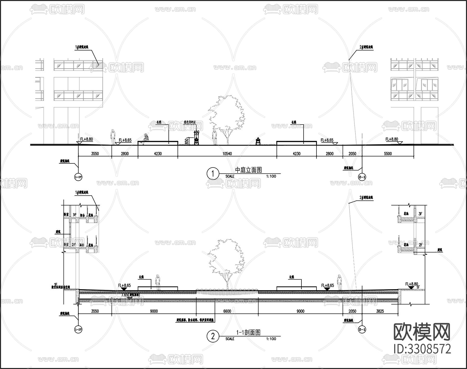 酒店中庭跌水景cad平面图下载（渲染图2）