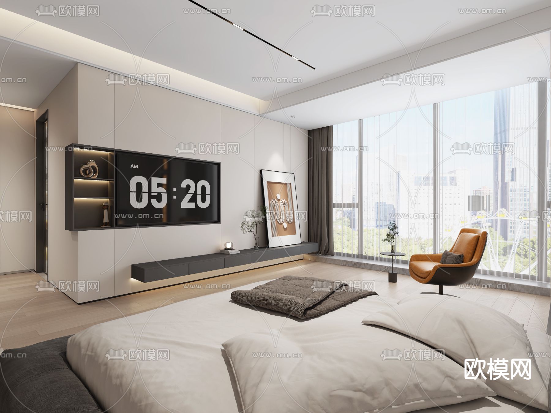 现代卧室 主人房 主卧3d模型下载（渲染图2）
