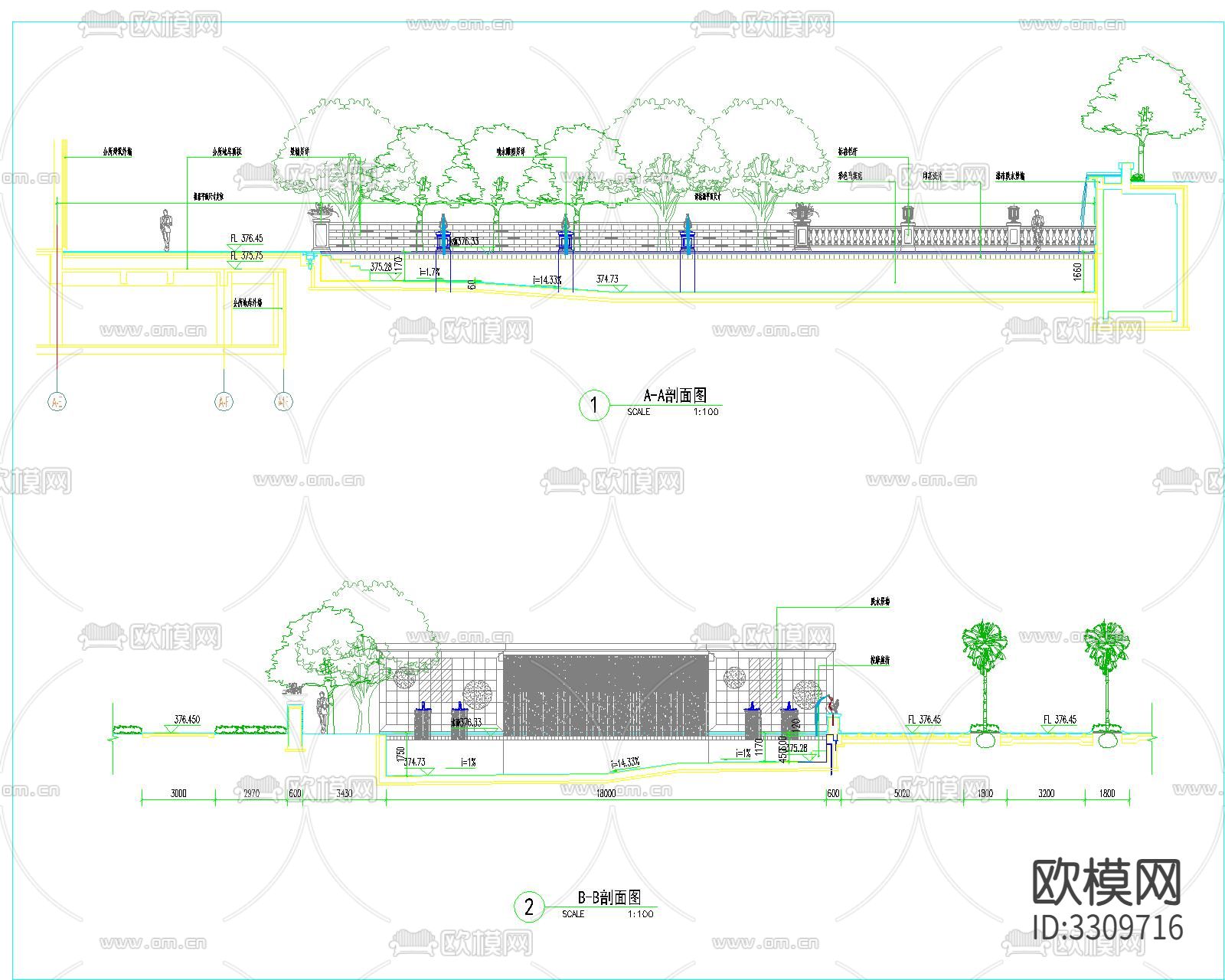 泳池剖面图详图cad大样图下载