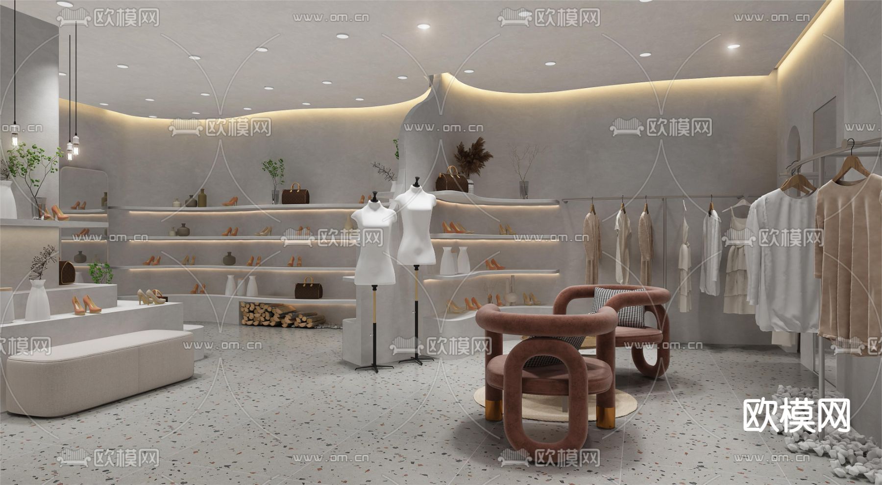 侘寂服装店 鞋店3d模型下载（渲染图1）