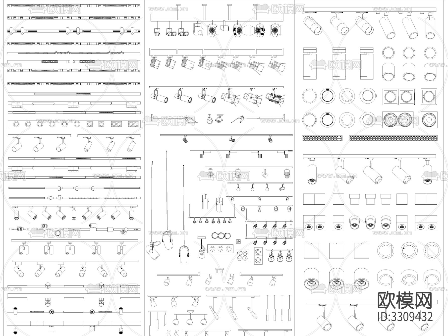 最新超全筒灯射灯磁吸轨道灯cad图库下载（渲染图1）