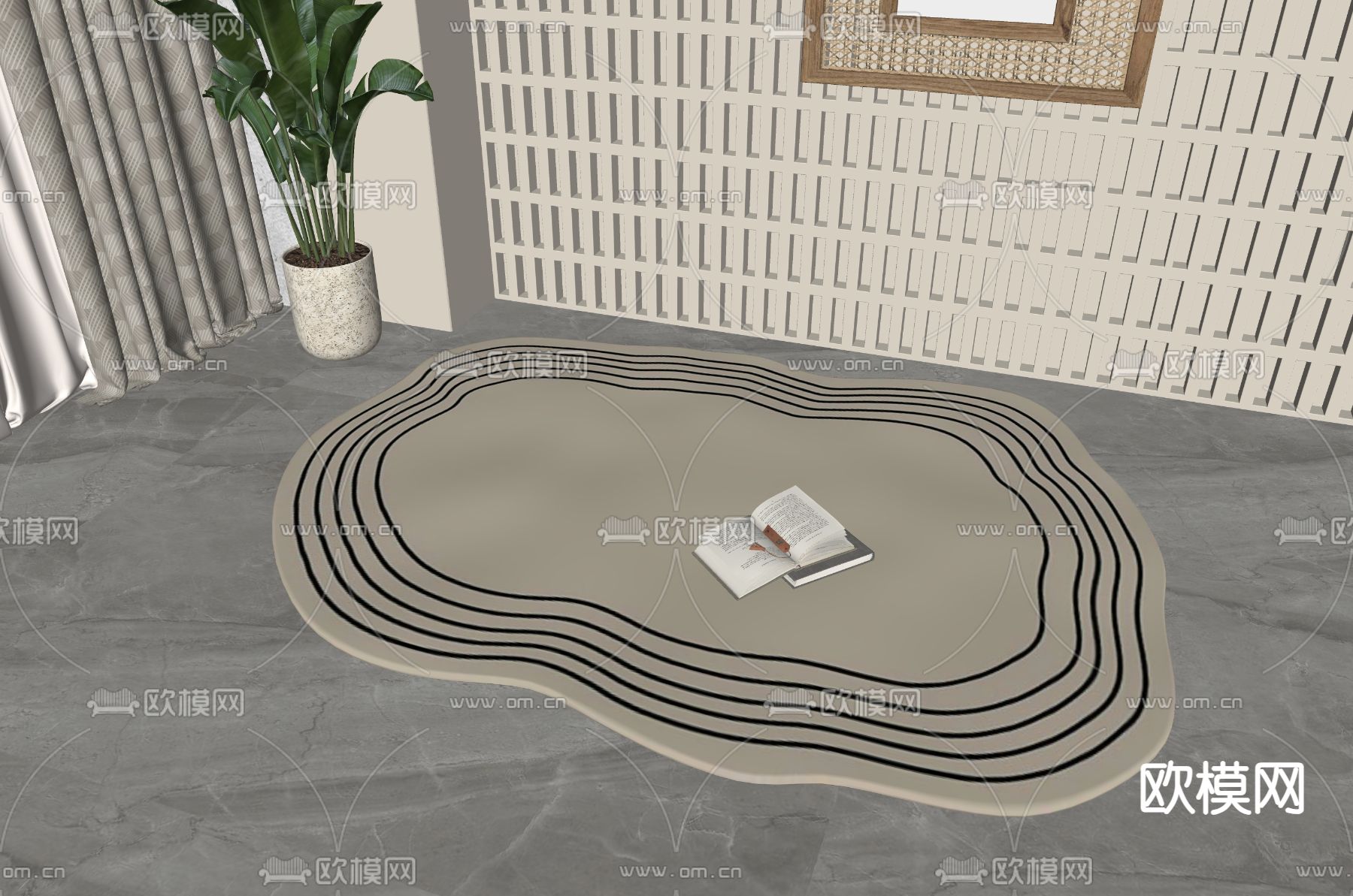 简欧地毯su模型下载（渲染图1）