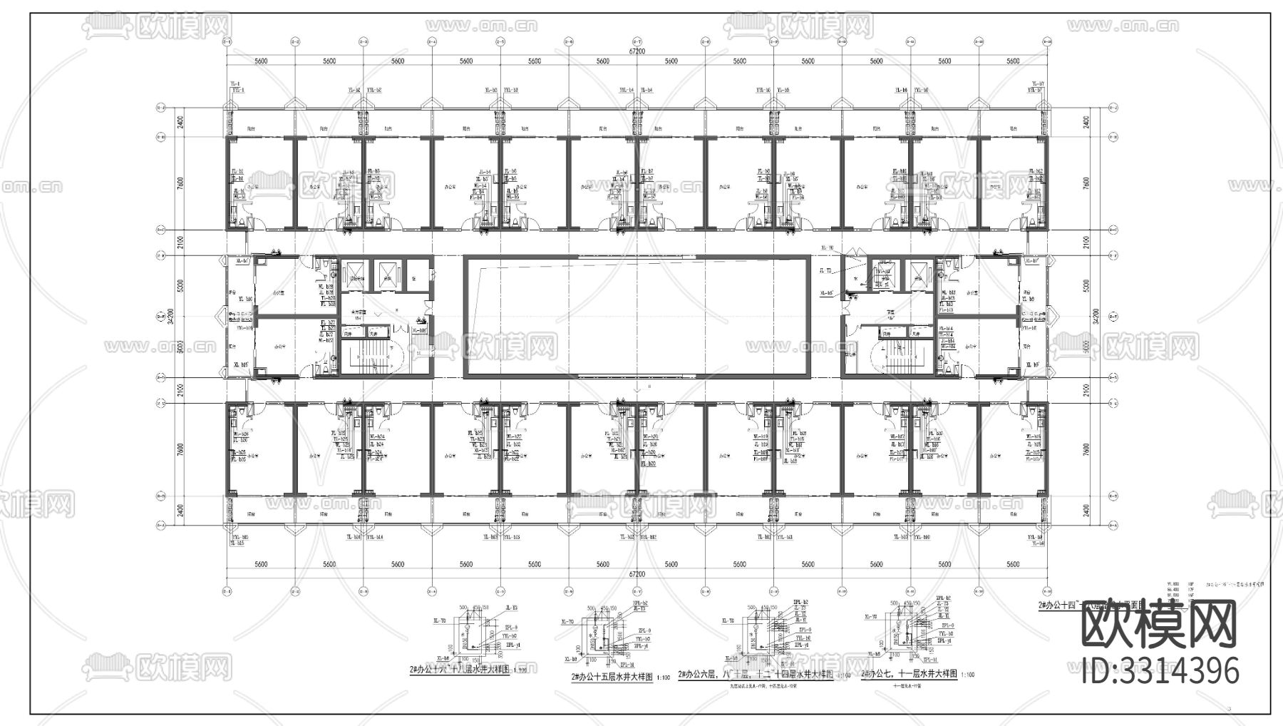 高层办公楼CAD施工图下载（渲染图3）