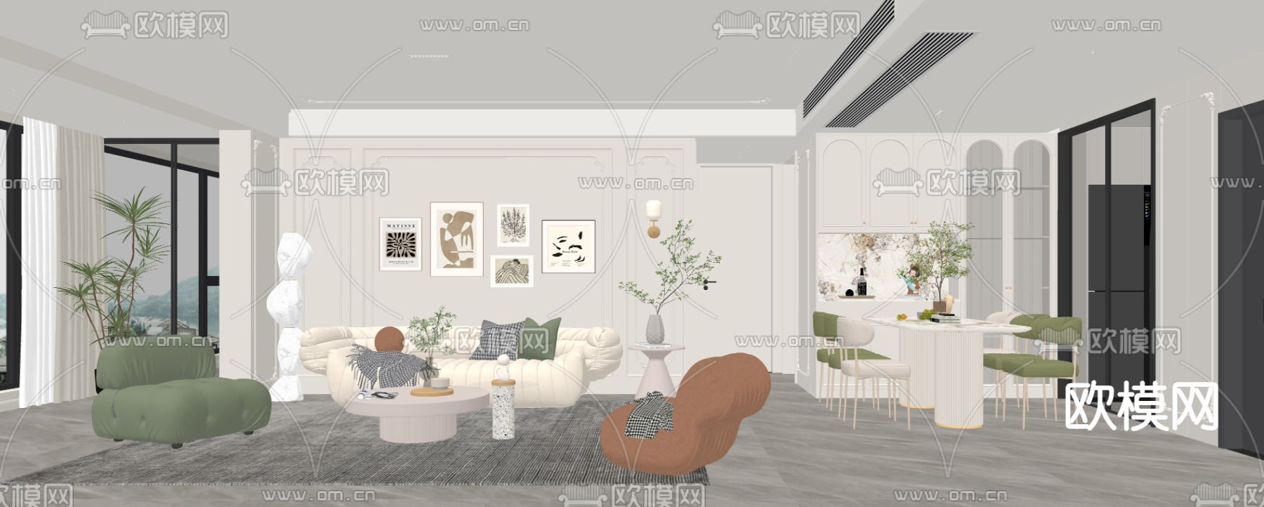 法式客餐厅su模型下载（渲染图2）