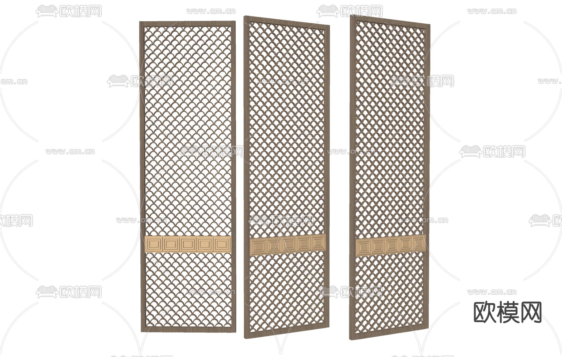 中式 花格屏风su模型下载（渲染图1）