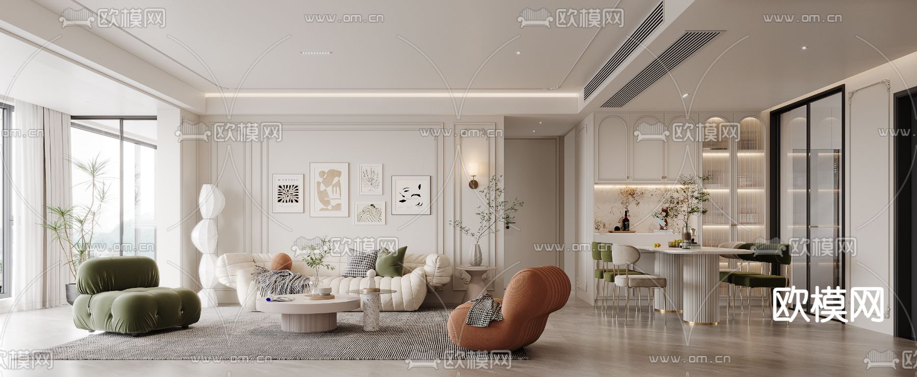 法式客餐厅su模型下载（渲染图1）