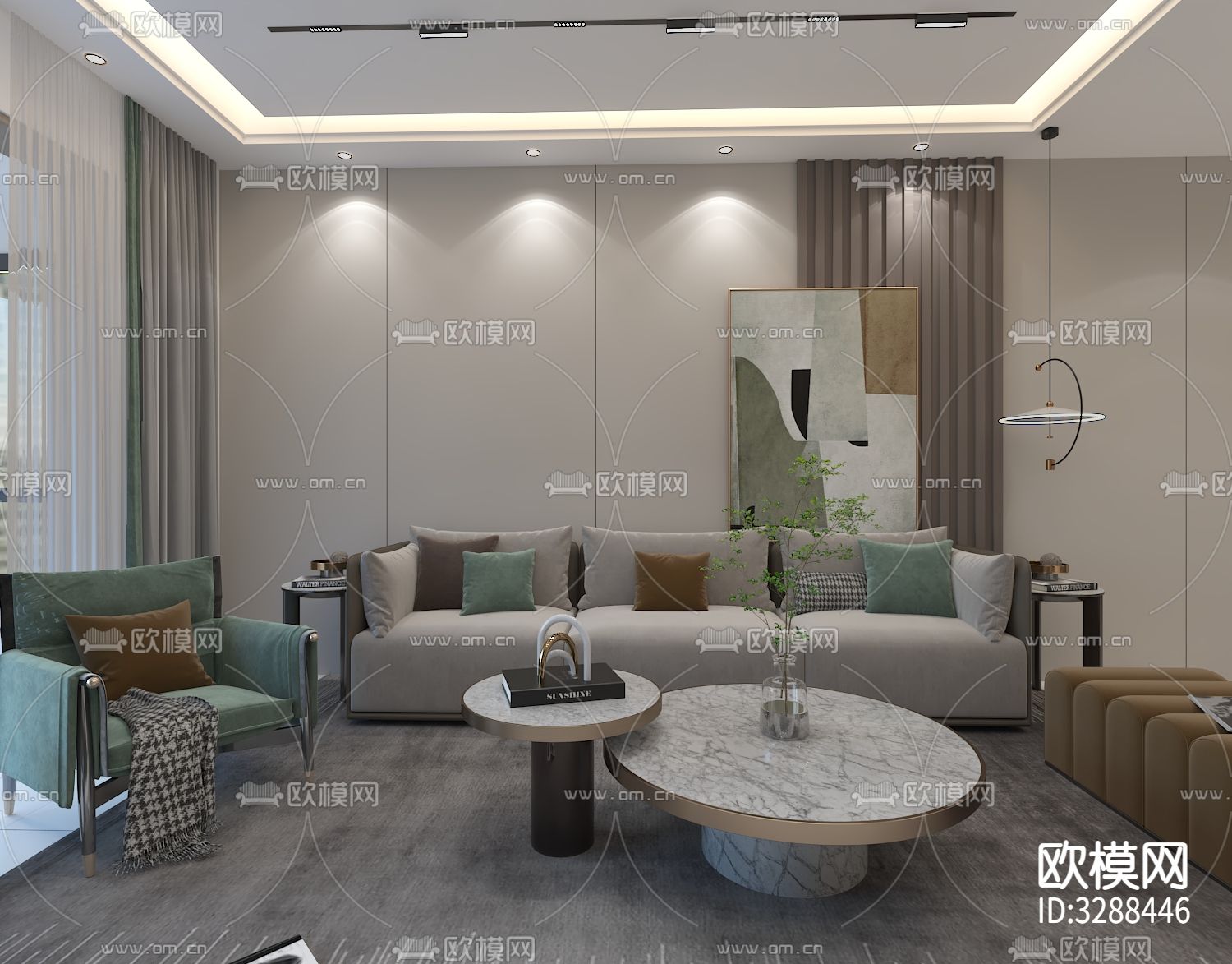 现代客餐厅装修效果图下载（渲染图1）