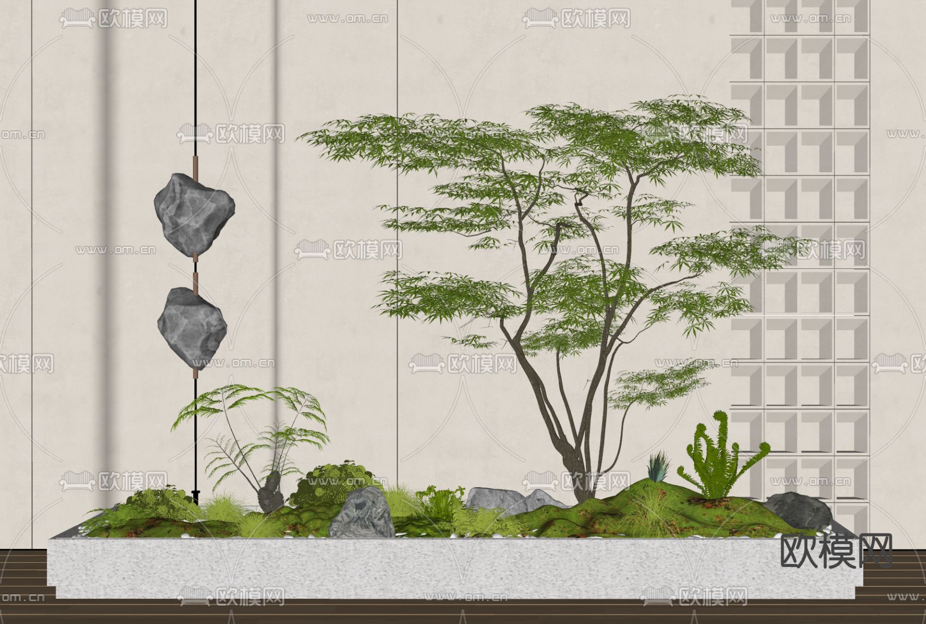苔藓植物堆 花箱 花坛su模型下载（渲染图2）