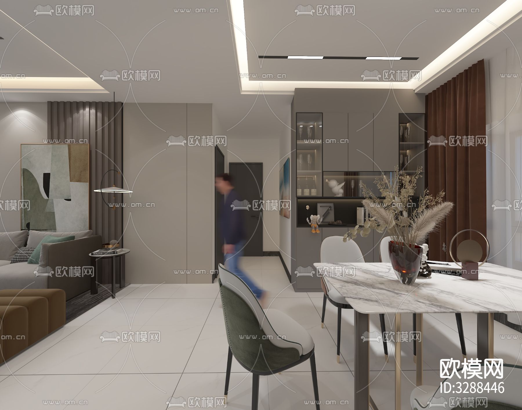 现代客餐厅装修效果图下载（渲染图6）