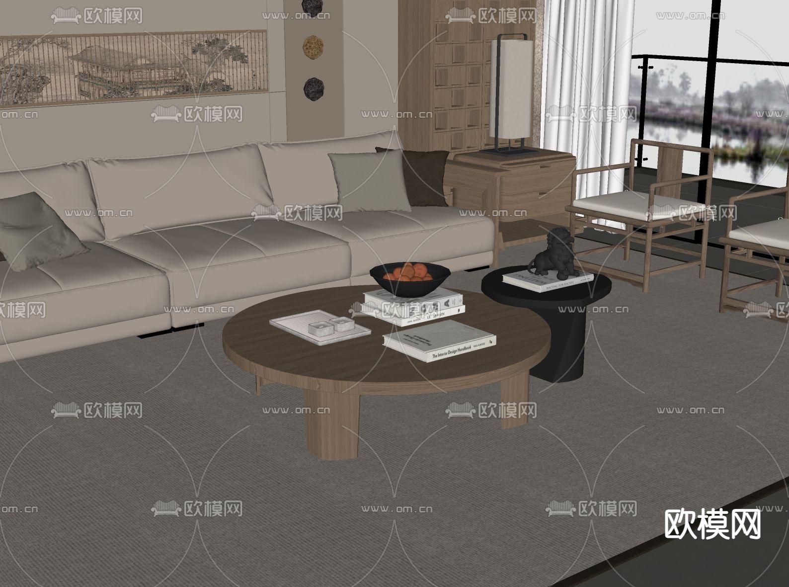 中古风茶几su模型下载（渲染图1）