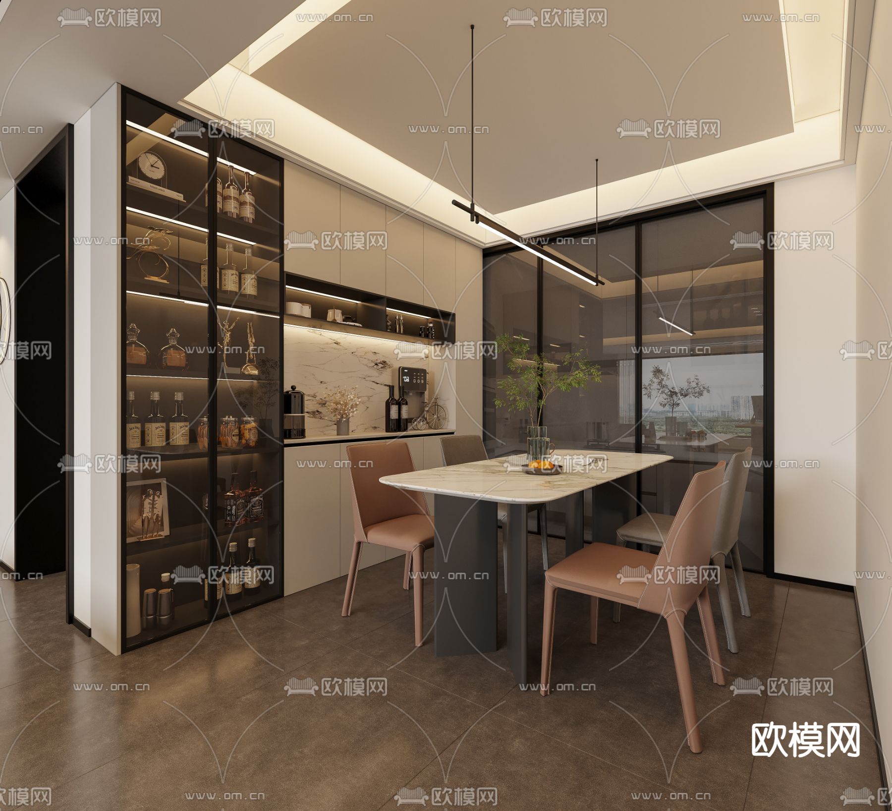 轻奢餐厅3d模型下载