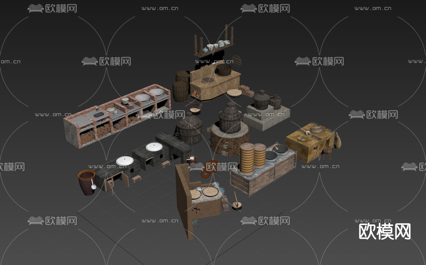 中式农村土灶台 建筑构件3d模型下载（渲染图2）