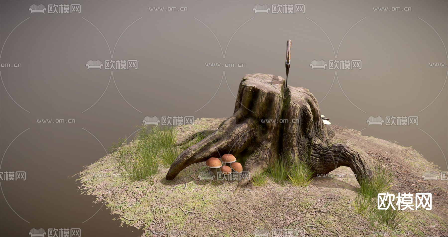 树桩 树根 旧木头 枯木头3d模型下载（渲染图3）