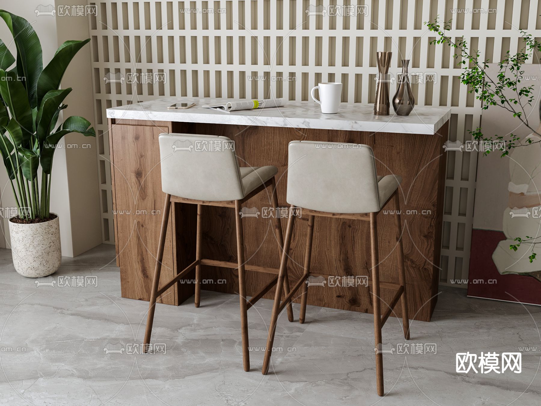 北欧吧台椅组合3d模型下载