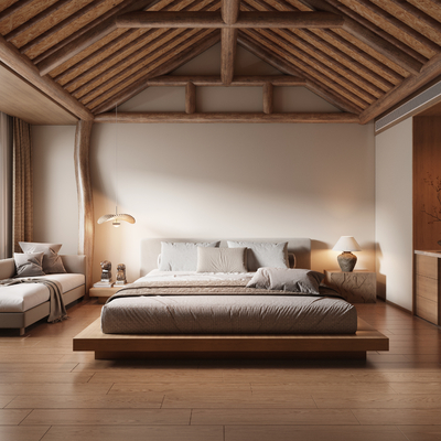  侘寂风民宿客房su模型 