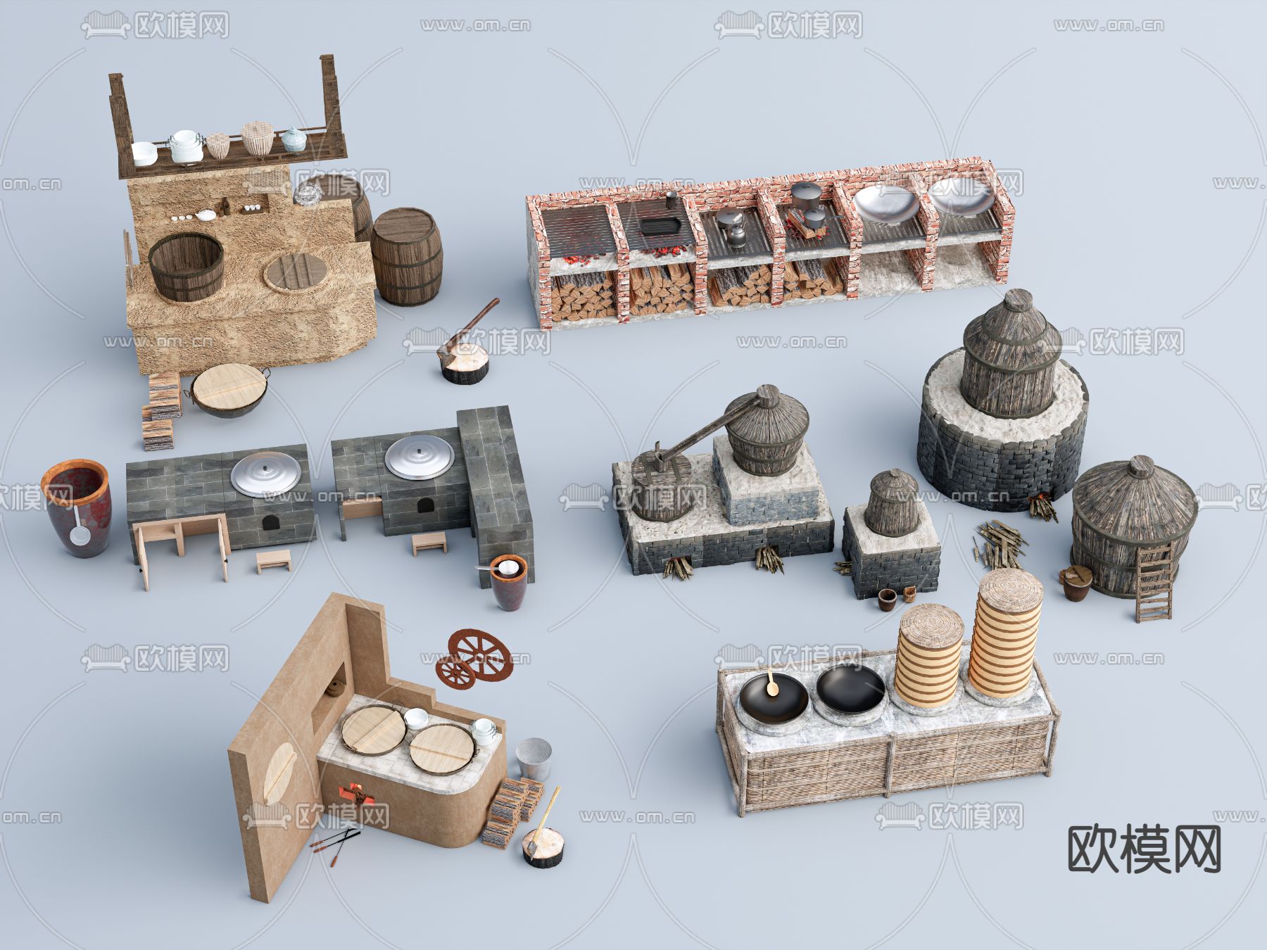 中式农村土灶台 建筑构件3d模型下载（渲染图1）