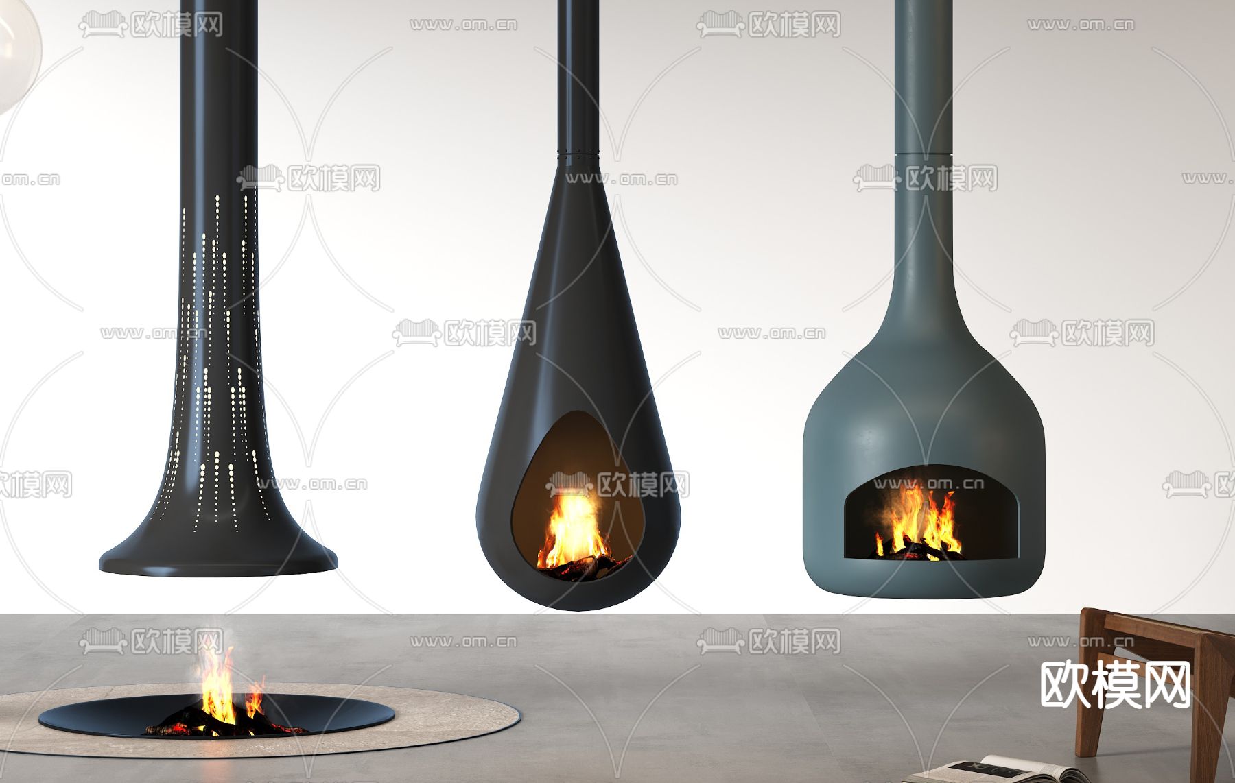 现代壁炉3d模型下载（渲染图2）
