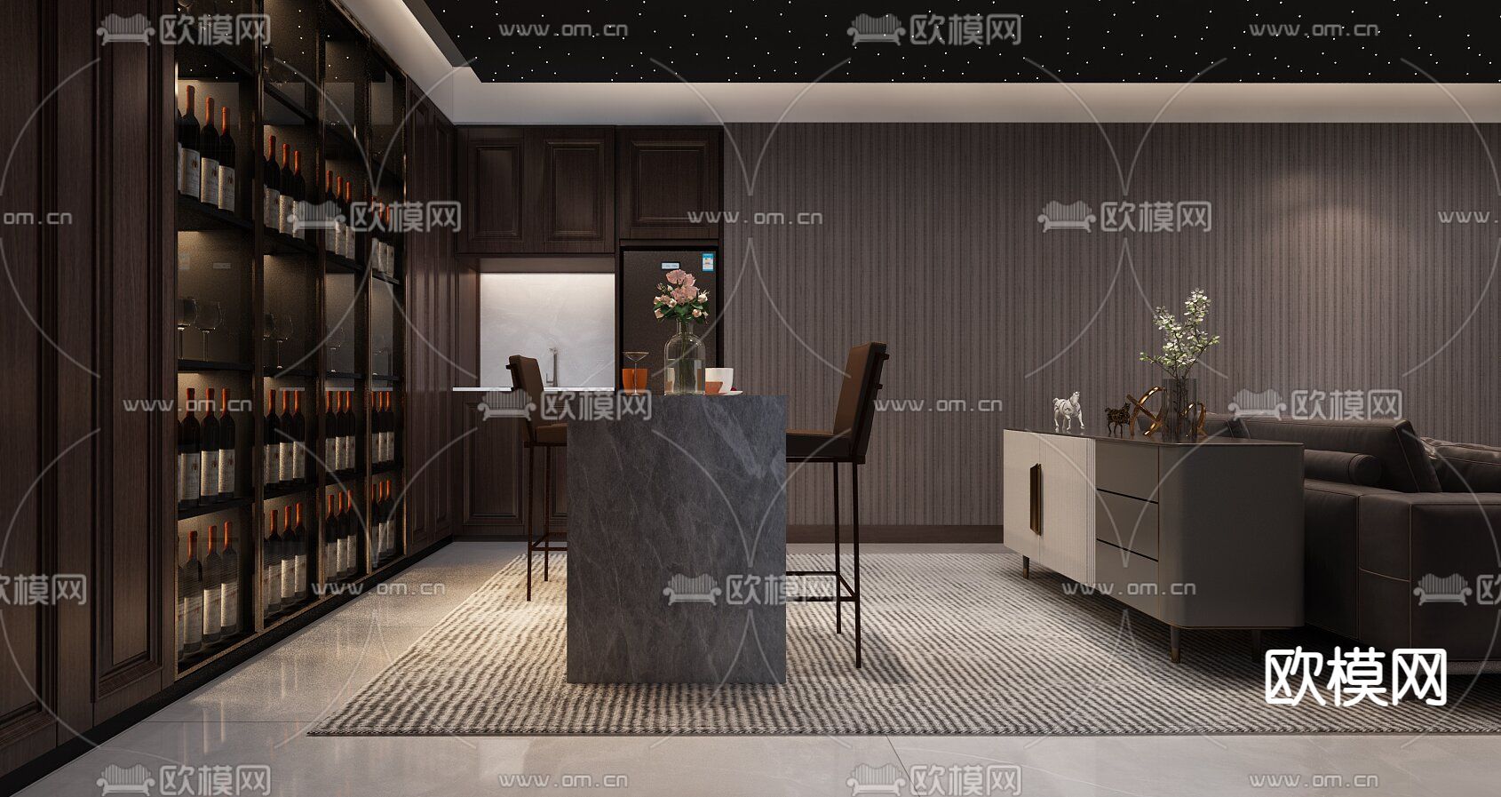 新中式休息室su模型下载（渲染图2）