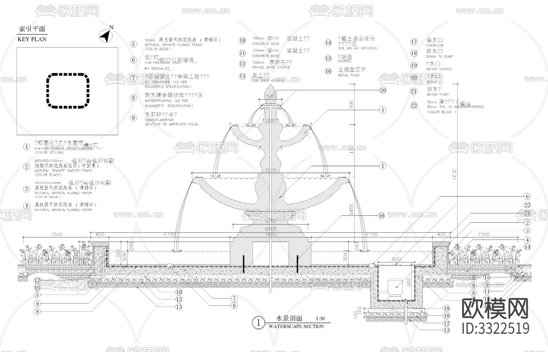 景观水景cad立面图下载（渲染图2）