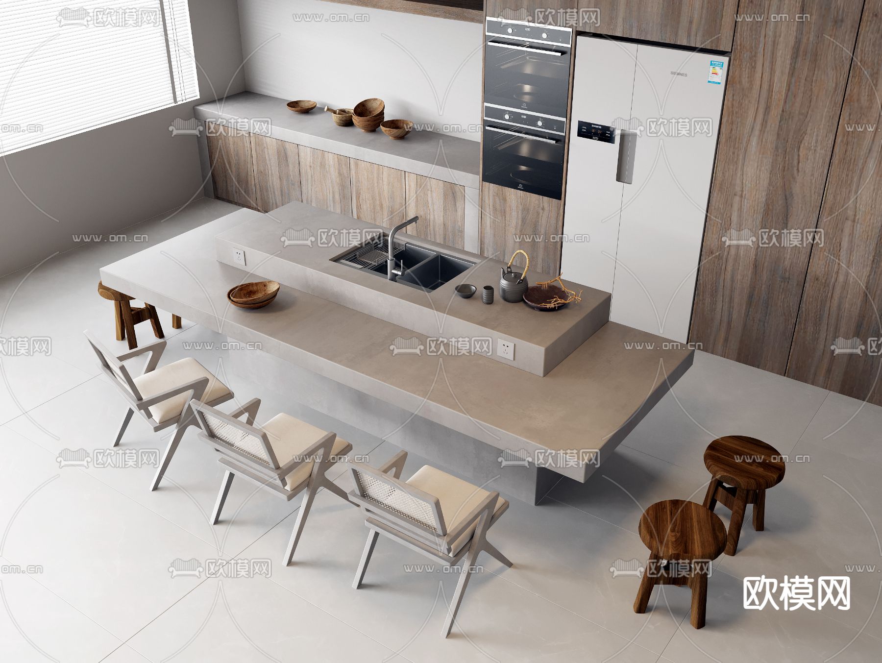 侘寂岛台餐桌椅3d模型下载