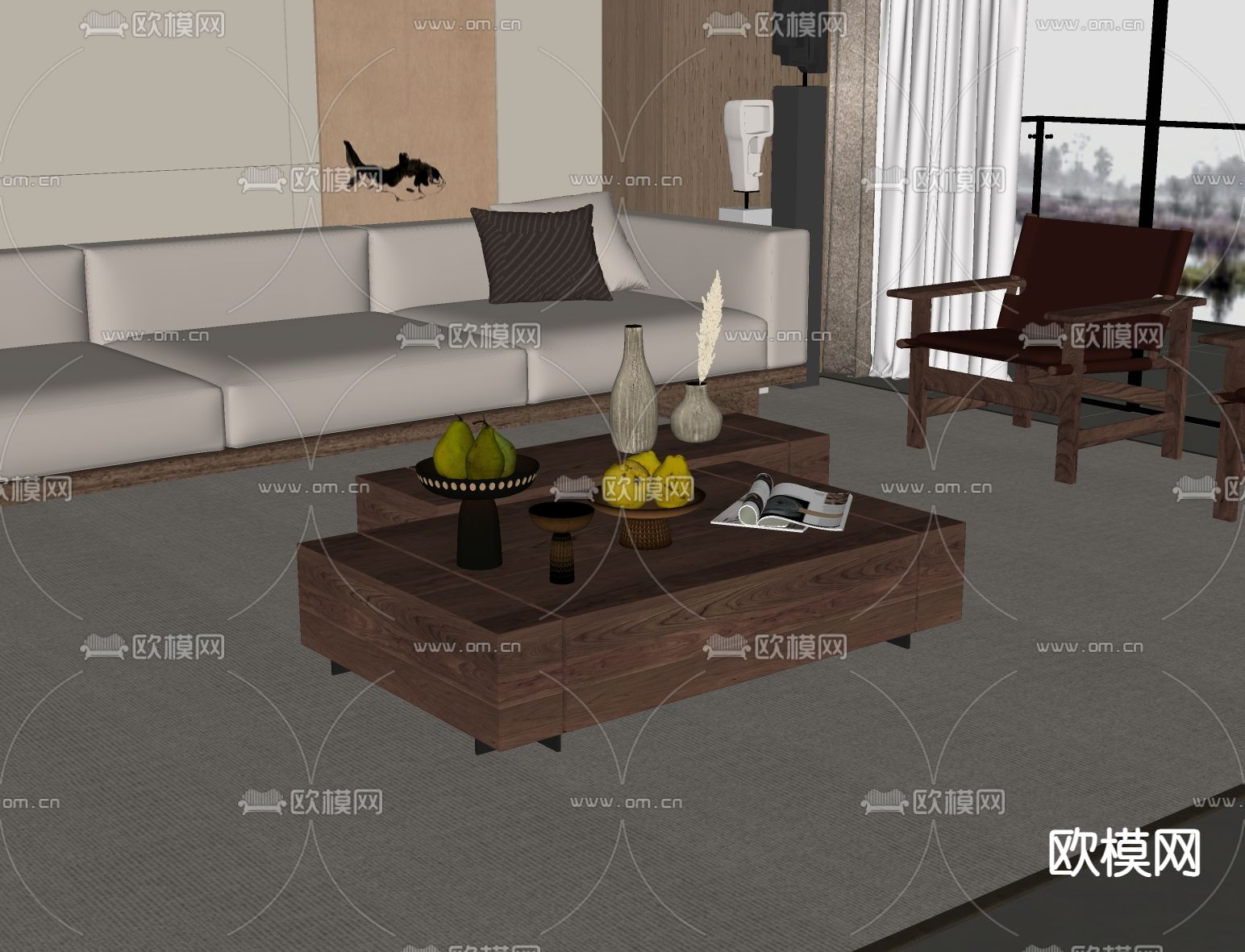 侘寂茶几su模型下载（渲染图1）